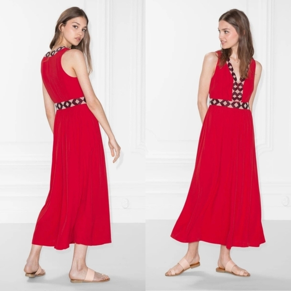 & Other Stories Paris Atelier Red Embellished V-Neck Maxi Dress, Size US 8 - Picture 1 of 11